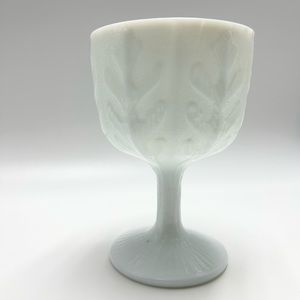 FTD - Vintage (1975) White Milk Glass Oak Leaf Footed Compote Bowl.